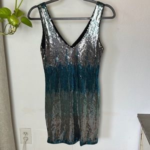 Lily Rose sequin silver/blue/teal midi dress Small
